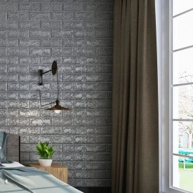 Tapet 3D Silver design perete modern din caramida in relief, Autoadeziv , 77x70 cm