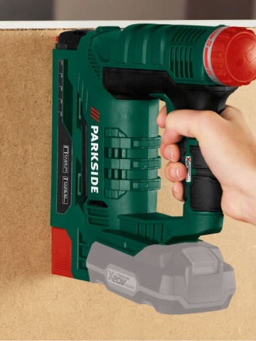 Capsator fara fir Parkside 20 V PAT 20-Li, LED integrat, magazie cu indicator de umplere, Verde - Img 3