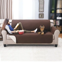 Cuvertura matlasata husa de protectie canapea 3 locuri, model romburi, doua fete, protectie canapea, Maro