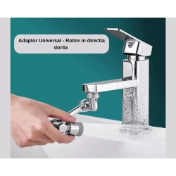 Extensie Robinet Rotativa, Adaptor Apa Baterie, Universal, Rotatie de 1080 °, Functie de Economisire a Apei, Doua Moduri Dus / Bule, Argintiu