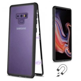 Husa Samsung Galaxy Note 9 Magnetica 360 grade Black, Perfect Fit cu spate de sticla securizata premium + folie de sticla pentru ecran