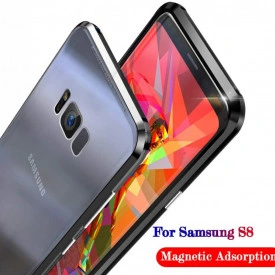 Husa Samsung Galaxy S8 Plus , Magnetica Negru, Perfect Fit cu spate de sticla securizata premium + folie de sticla pentru ecran