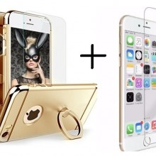 Pachet husa Elegance Luxury 3in1 Ring Gold pentru Apple iPhone 6 / Apple iPhone 6S cu folie de sticla gratis