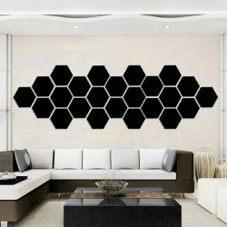 Set Oglinzi Acrilice Design Hexagon - Oglinzi Decorative M Size Black Luxury Home 12 bucati/set