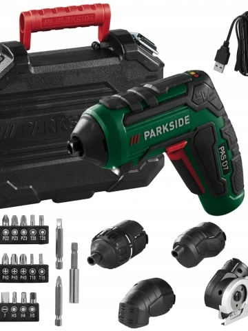 Surubelnita Electrica Parkside Multifunctionala cu Acumulator si accesorii incluse Adaptor de taiere, de Cuplu, Excentric si Unghiular, 26Biti, Servieta Depozitare si Transport