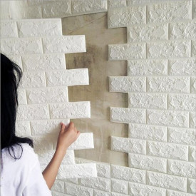 Tapet 3D Alb design perete modern din caramida in relief, Autoadeziv , 77x70 cm