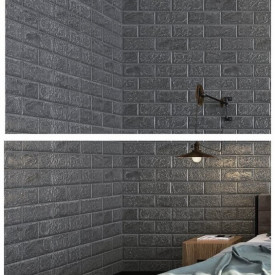 Tapet 3D Silver design perete modern din caramida in relief, Autoadeziv , 77x70 cm