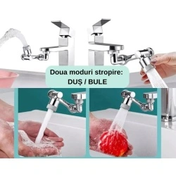 Extensie Robinet Rotativa, Adaptor Apa Baterie, Universal, Rotatie de 1080 °, Functie de Economisire a Apei, Doua Moduri Dus / Bule, Argintiu