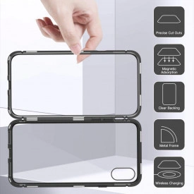 Husa Apple iPhone X Magnetica cu spate din sticla securizata si folie privacy pentru ecran, Perfect Fit