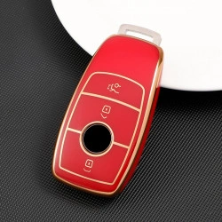 Husa de protectie premium pentru cheie auto, Elegance Luxury Cover Key, Rosie, compatibila cu Mercedes Benz A C E S G Class W177 W205 W213 X167 W222 CLA GLE GLB GLS AMG Maybach - Img 4