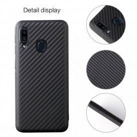 Husa pentru Samsung Galaxy A20e, Perfect Fit, cu insertii de carbon, negru