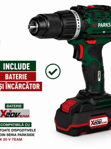 Masina de Gaurit si Insurubat cu Acumulator Parkside – cu baterie si incarcator inclus