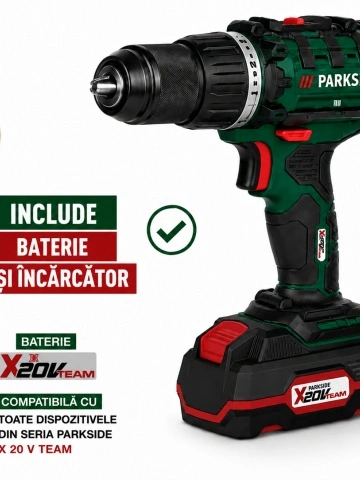 Masina de Gaurit si Insurubat cu Acumulator Parkside – cu baterie si incarcator inclus