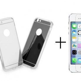 Pachet husa Elegance Luxury Tip Oglinda Silver pentru Apple iPhone 5 / Apple iPhone 5S / Apple iPhone 5SE cu folie de sticla gratis !