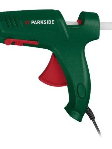 Pistol de lipit la cald Parkside, suport rabatabil. timp de incalzire cca 4min-150 grade, putere nominala 25W si 75 W la punerea in functiune