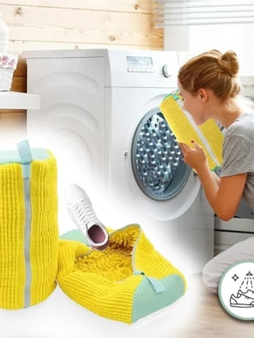 Sac pentru spalat pantofi/ghete in masina de spalat, material rezistent la deformare, moale, incapator, reutilizabil galben