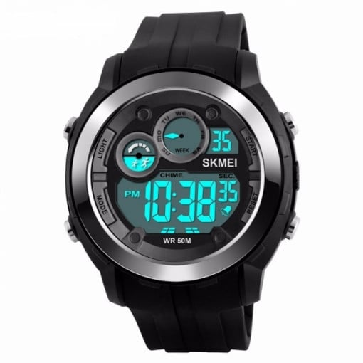 Ceas Barbatesc SKMEI CS901, curea silicon, digital watch, Functii- alarma, ora, data, cadran luminat, rezistent 5ATM, negru