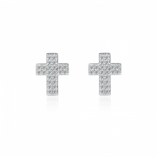 Cercei argint 925, JW26, model cruce, cu cristale