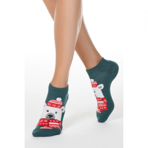 Șosete scurte damă de Crăciun cu model Urs Polar, Conte Elegant 442