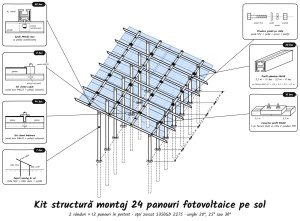 Kit Structură Montaj 24 Panouri Fotovoltaice pe SOL | Oțel S350 | Unghi Reglabil | 2 x 12 - Img 2