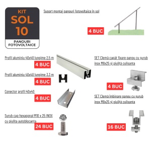 Kit Structură Montaj 10 Panouri Fotovoltaice pe SOL | Oțel S350 | Unghi Reglabil | 2 x 5 - Img 2