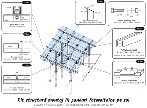 Kit Structură Montaj 14 Panouri Fotovoltaice pe SOL | Oțel S350 | Unghi Reglabil | 2 x 7 - Img 2