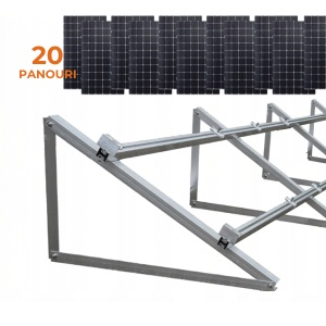 KIT Structură Montaj 20 Panouri Fotovoltaice – Acoperiș Plat / Terasă, Aluminiu 30°