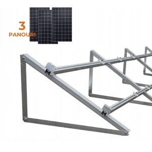 KIT Structură Montaj 3 Panouri Fotovoltaice – Acoperiș Plat / Terasă, Aluminiu 30°