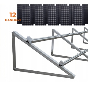 KIT Structură Montaj 12 Panouri Fotovoltaice – Acoperiș Plat / Terasă, Aluminiu 30°