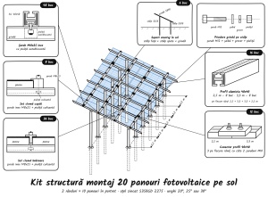 Kit Structură Montaj 20 Panouri Fotovoltaice pe SOL | Oțel S350 | Unghi Reglabil | 2 x 10 - Img 2