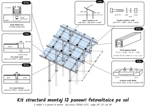 Kit Structură Montaj 12 Panouri Fotovoltaice pe SOL | Oțel S350 | Unghi Reglabil | 2 x 6 - Img 2