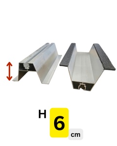 Șină mini rail aluminiu 60 mm cu bandă EPDM lipită pe talpă – panouri fotovoltaice