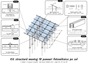 Kit Structură Montaj 18 Panouri Fotovoltaice pe SOL | Oțel S350 | Unghi Reglabil | 2 x 9 - Img 2