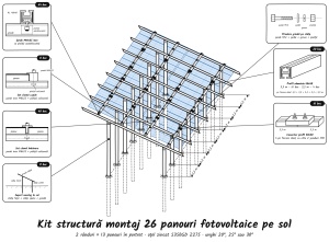 Kit Structură Montaj 26 Panouri Fotovoltaice pe SOL | Oțel S350 | Unghi Reglabil | 2 x 13 - Img 2