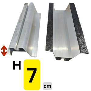 Șină mini rail aluminiu 70 mm cu bandă EPDM lipită pe talpă – panouri fotovoltaice