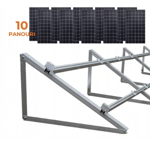 KIT Structură Montaj 10 Panouri Fotovoltaice – Acoperiș Plat / Terasă, Aluminiu 30°