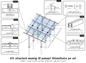Kit Structură Montaj 10 Panouri Fotovoltaice pe SOL | Oțel S350 | Unghi Reglabil | 2 x 5 - Img 2