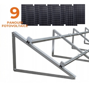 KIT Structură Montaj 9 Panouri Fotovoltaice – Acoperiș Plat / Terasă, Aluminiu 30°