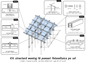 Kit Structură Montaj 16 Panouri Fotovoltaice pe SOL | Oțel S350 | Unghi Reglabil | 2 x 8 - Img 2