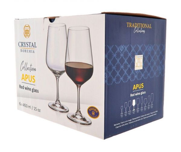 APUS Set 6 pahare sticla cristalina Bohemia vin 450 ml - 1 | YEO