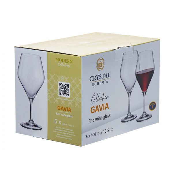 GAVIA Set 6 pahare sticla cristalina Bohemia vin rosu 400 ml - 1 | YEO