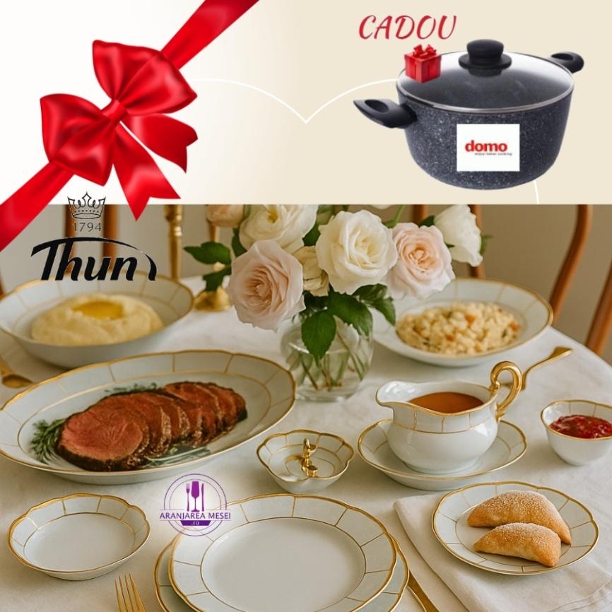 MENUET decor AUR Serviciu masa portelan Bohemia 12 persoane ( 45 piese )