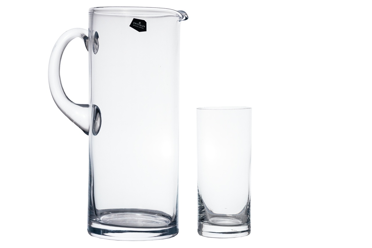 Set 6 pahare si carafa sticla cristalina bauturi racoritoare (300 ml + 1500 ml)