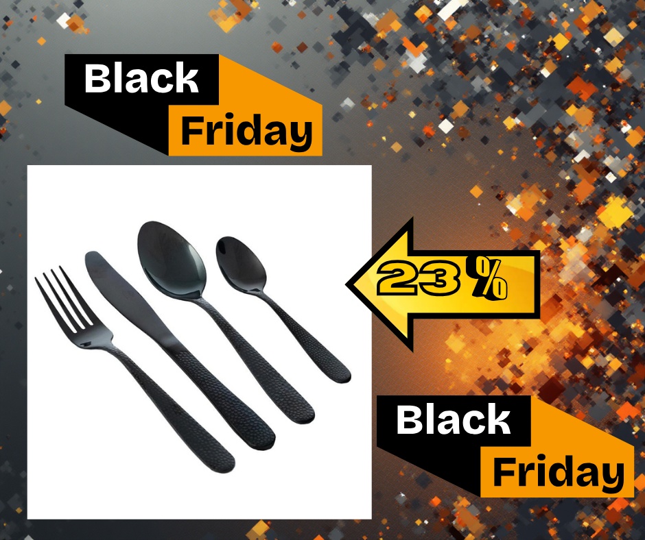 VENUS Set tacamuri inox 18/0 NEGRU - 4 persoane (16 piese)