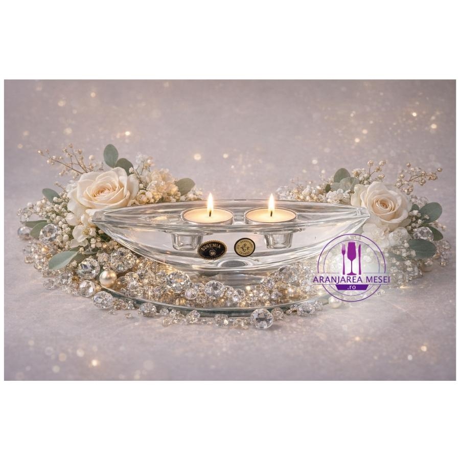 Suport lumanare decor BARCA cristal Bohemia 22 cm