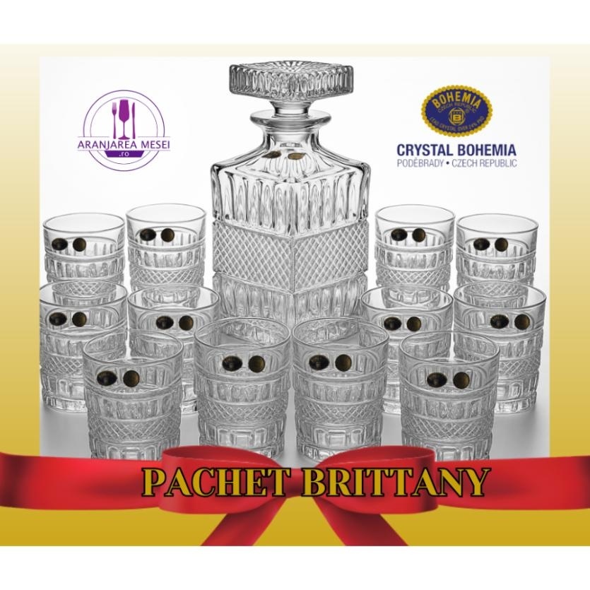 BRITTANY Pachet 12 pahare si decantor cristal Bohemia whisky