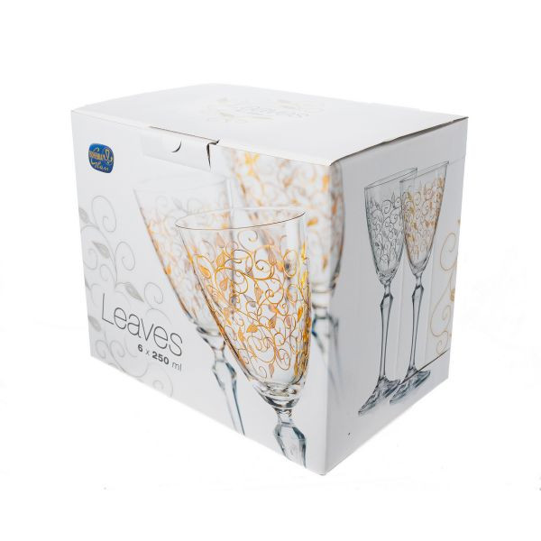 LEAVES Set 6 pahare cristalin decor AUR vin 250 ml - 2 | YEO