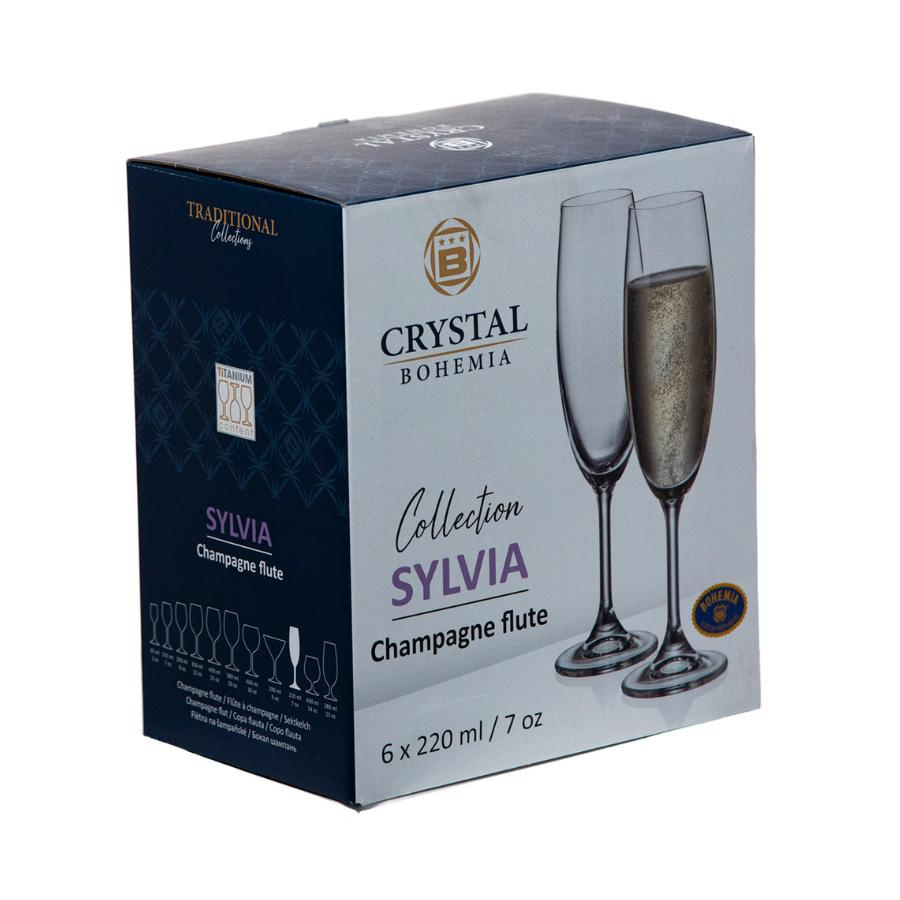 SYLVIA Set 6 pahare sticla cristalina Bohemia sampanie flute 220 ml - 2 | YEO