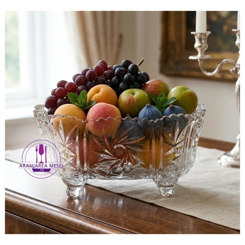 Bol patrat cristal Bohemia cu picioruse
