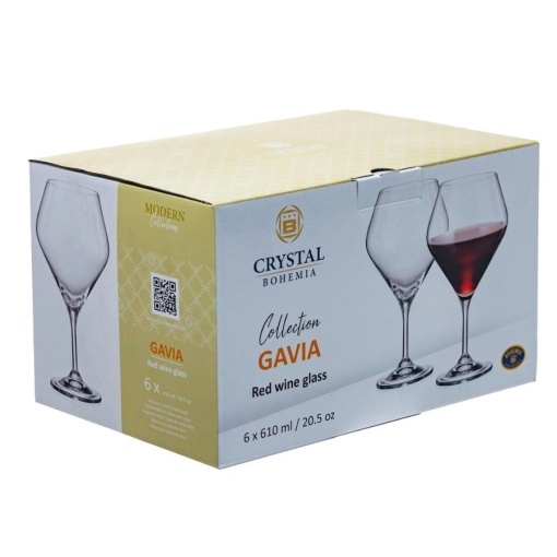GAVIA - Pahare vin rosu sticla cristalina Bohemia 610 ml (set 6 pahare) (91L-1SI97-610) - CUTIE